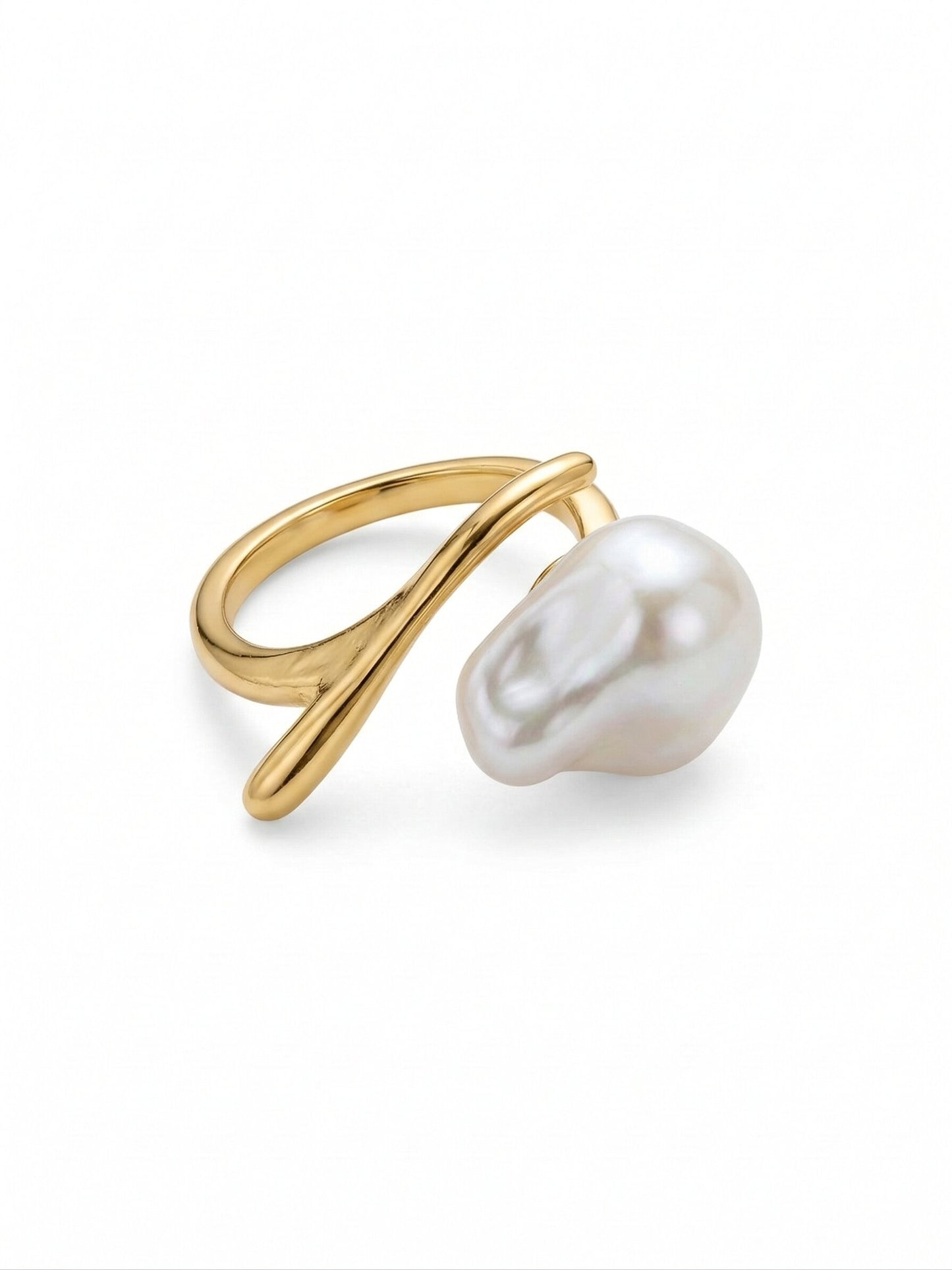 Shafaf Anti-Tarnish Baroque Pearl Ring for Women, Gold Plated Adjustable Irregular Pearl Statement Ring I Minimalist Jewelry, Ideal Gifting & Bridal Accessories - 1pc