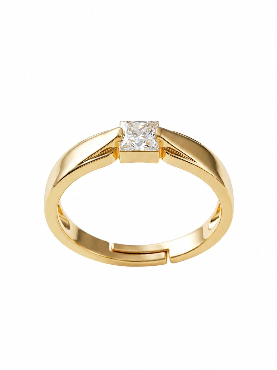Shafaf Minimalist Princess-Cut Solitaire Ring for Women I Premium Gold-Plated Anti-Tarnish Adjustable Band I Modern Geometric Statement Jewelry for Everyday Elegance