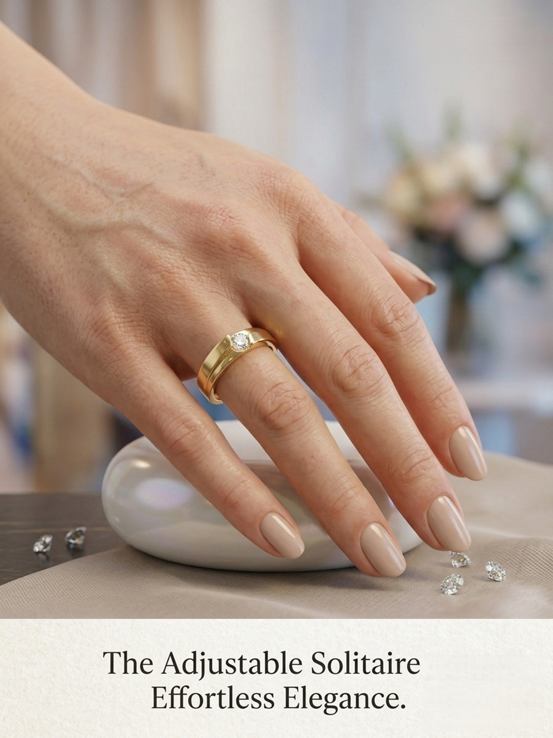 Shafaf Adjustable Gold Plated Anti-Tarnish Zircon Crossover Tension Ring for Women | One Size Fits All Contemporary Band | Skin Friendly | Luxury Gifting Ring for Her