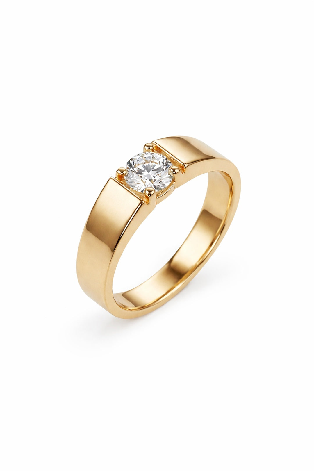 Shafaf Minimalist Solitaire Ring for Women, Premium Gold-Plated Anti-Tarnish Band with Brilliant-Cut Diamond I Sleek Geometric Statement Jewelry for Daily Wear, Anniversary, and Special Occasions