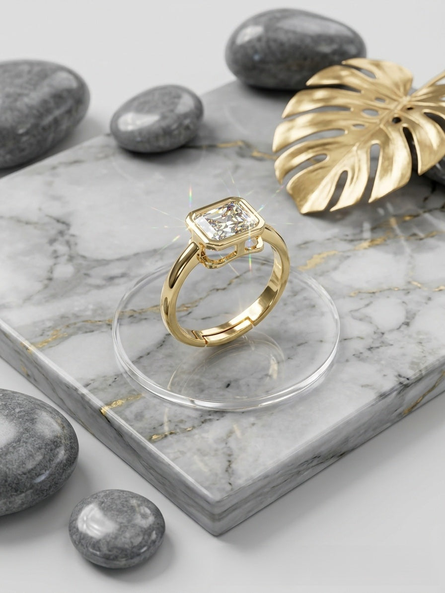 Shafaf Square Shaped Stone Ring - Gold For Women & Girls