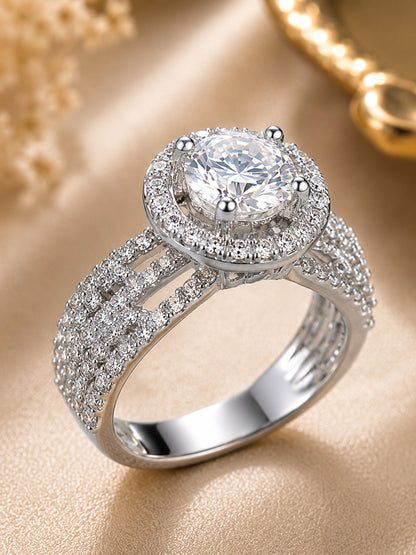 Shafaf Silver-Plated Round Halo AD Multi-Band Adjustable Ring
