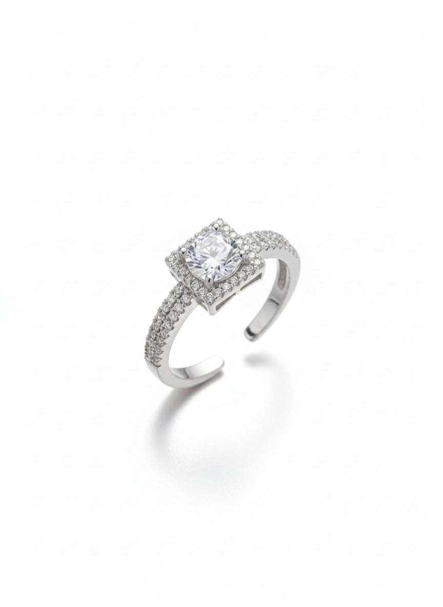 Shafaf Luxury AD Studded Adjustable Bypass Ring for Women & Girls | Handcrafted Cubic Zirconia Dual Stone Square Solitaire Statement Ring | Elegant Jewelry Gift for Anniversary, valentine & Wedding