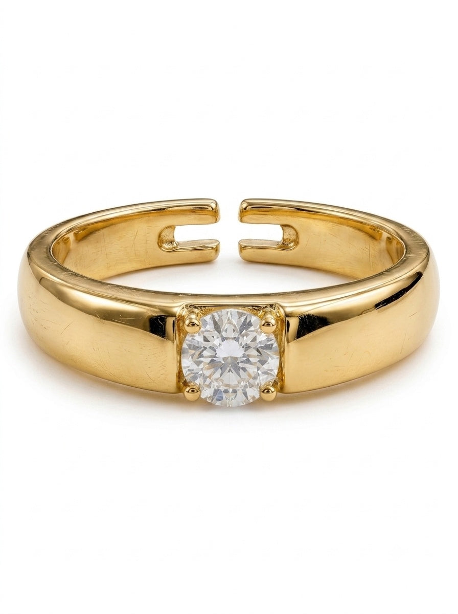 Shafaf Adjustable Gold Plated Anti-Tarnish Solitaire Ring for Women | One Size Fits All Zircon Ring | Skin Friendly Jewelry | Perfect Gifting Item for Girls And Women