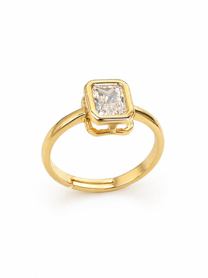Shafaf Rectangle Shaped Stone Ring - Gold For Women & Girls