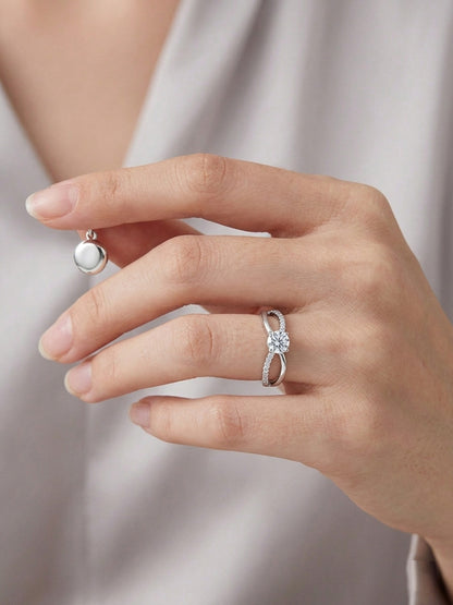 Shafaf American Diamond Silver Color Ring for Women, Adjustable Open Band with Cubic Zirconia Stone