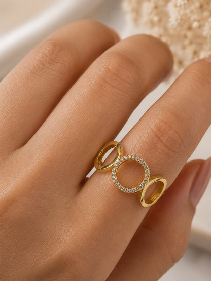 Shafaf Gold-Plated Interlinked Circle AD Adjustable Ring