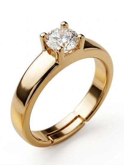 Shafaf Gold Plated Ring for Women | Adjustable Anti-Tarnish Cubic Zirconia Finger Ring | Premium Water-Resistant Daily Wear Jewellery