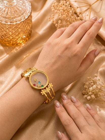 Shafaf Gold-Plated Floating Multi-Color AD Stones Floral Anti-Tarnish Adjustable Bracelet