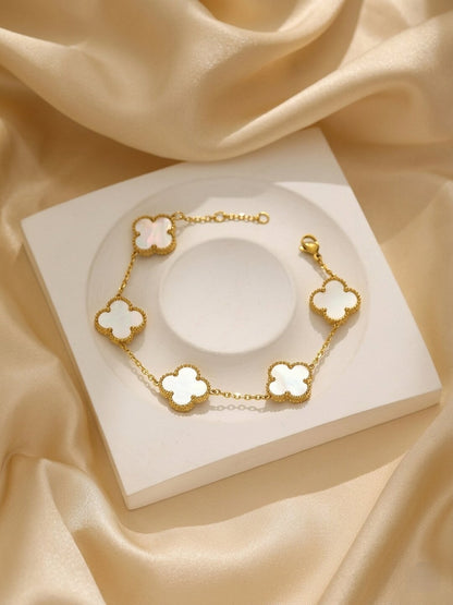 Shafaf Women's Reversible Clover Bracelet White Motifs, Adjustable Length