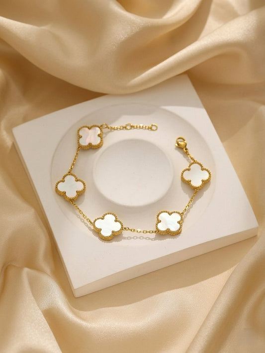 Shafaf Women's Reversible Clover Bracelet White Motifs, Adjustable Length