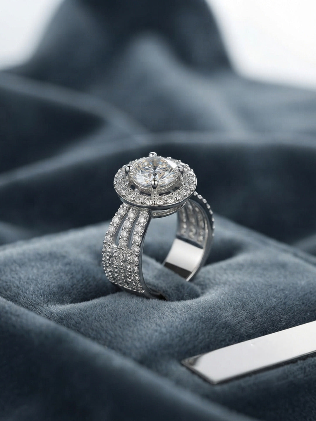 Shafaf Silver-Plated Round Halo AD Multi-Band Adjustable Ring
