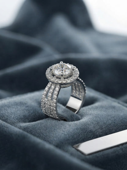 Shafaf Silver-Plated Round Halo AD Multi-Band Adjustable Ring