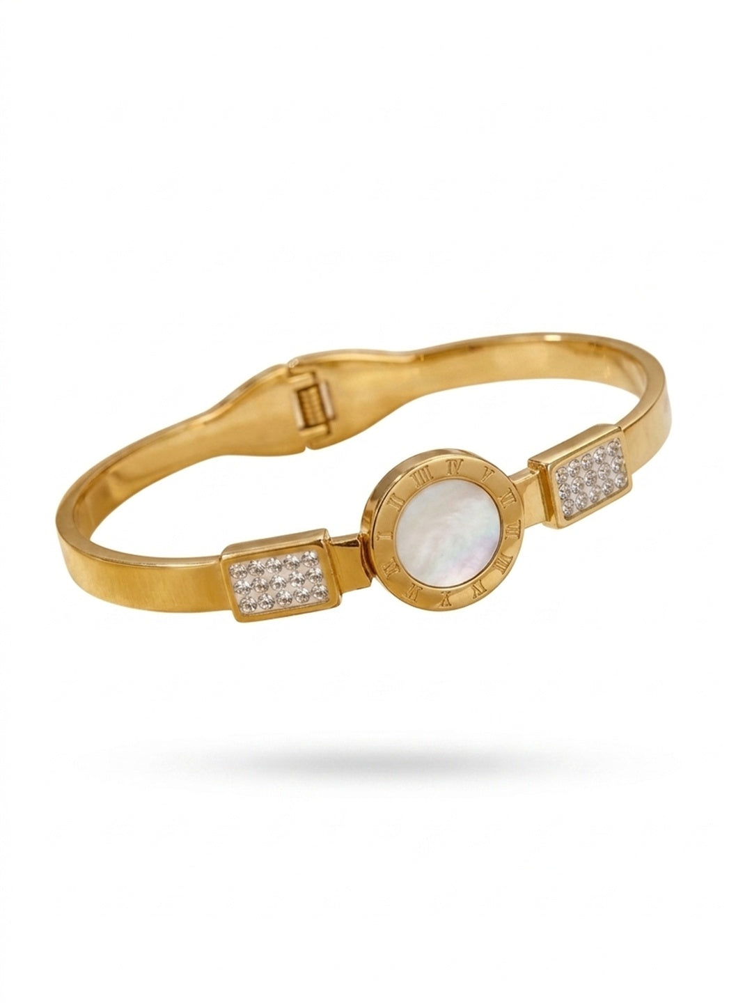 Shafaf Gold Plated Bangle Bracelet for Women I Elegant Mother of Pearl & Tarnish-Free Cuff Bracelet