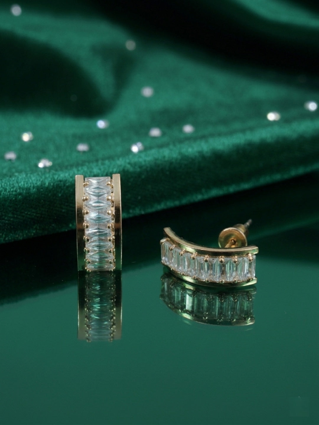 Shafaf Anti-Tarnish AD Half-Hoop Earrings For Women & Girls Gold