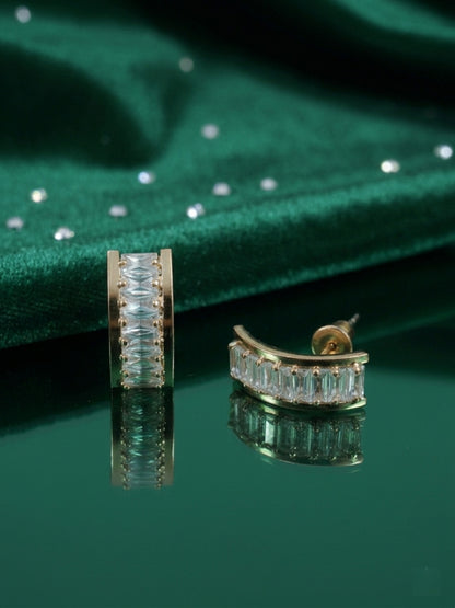 Shafaf Anti-Tarnish AD Half-Hoop Earrings For Women & Girls Gold