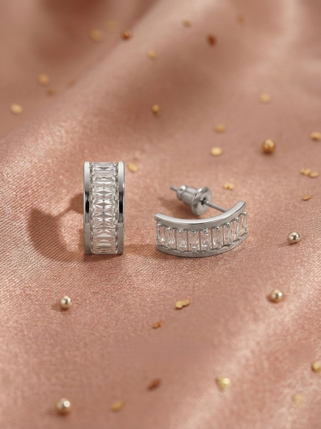 Shafaf Anti-Tarnish AD Half-Hoop Earrings For Women & Girls Silver