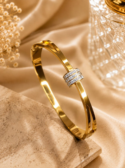 Shafaf Gold-Plated Pave AD Barrel Center Anti-Tarnish Adjustable Bracelet
