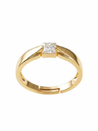 Shafaf Minimalist Princess-Cut Solitaire Ring for Women I Premium Gold-Plated Anti-Tarnish Adjustable Band I Modern Geometric Statement Jewelry for Everyday Elegance