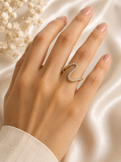 Shafaf Gold-Plated Wavy Pave AD Anti-Tarnish Adjustable Ring