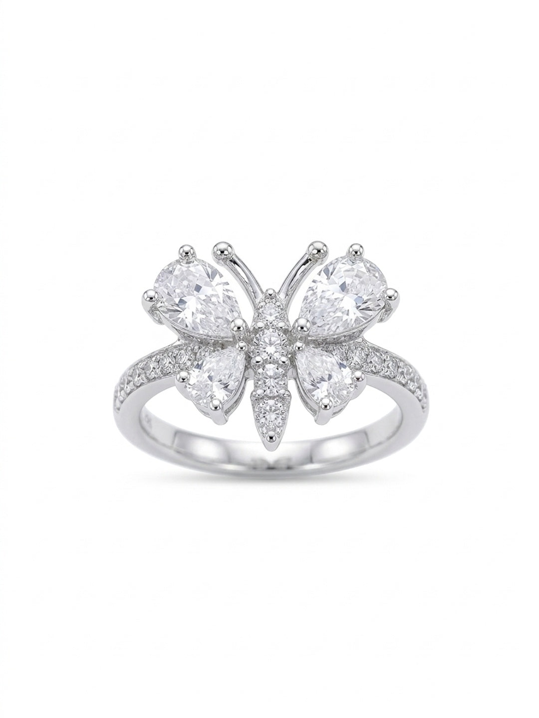 Shafaf Butterfly Ring for Women and Girls | Sparkling Pear-Cut American Diamond Inlaid Butterfly Wing Statement Ring