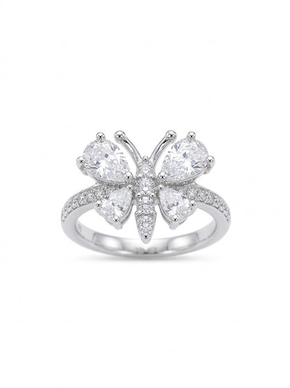 Shafaf Butterfly Ring for Women and Girls | Sparkling Pear-Cut American Diamond Inlaid Butterfly Wing Statement Ring