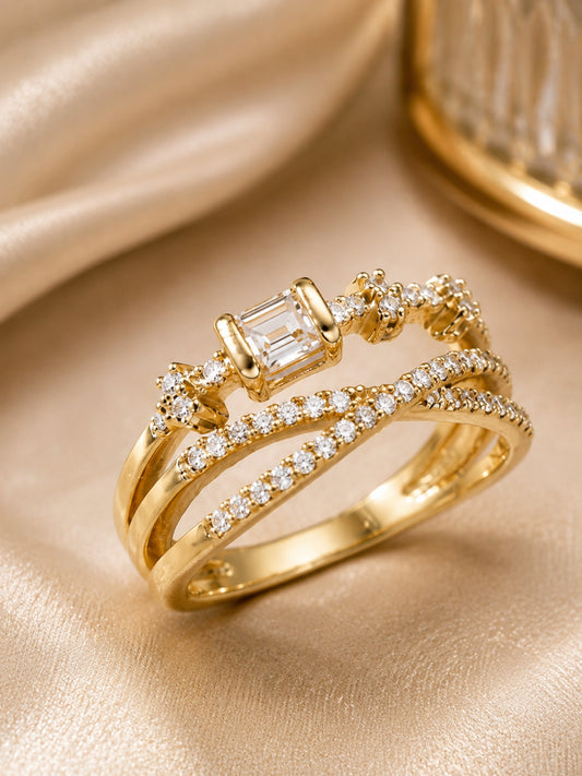 Shafaf Gold-Plated Multi-Band Baguette & Pave AD Anti-Tarnish Adjustable Ring