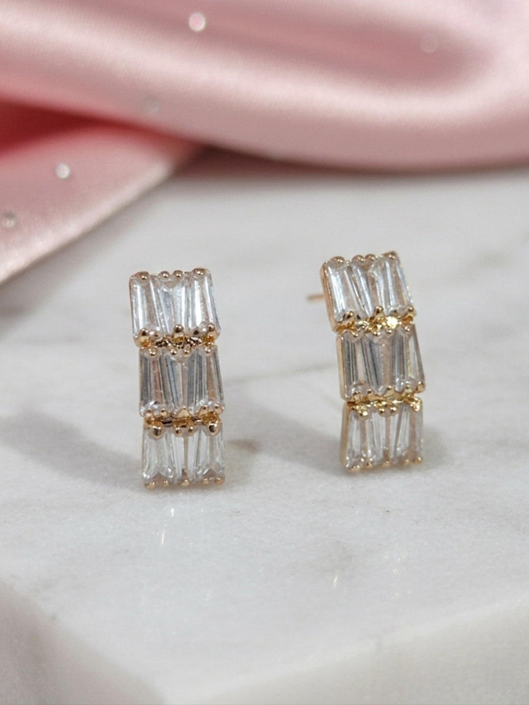 Shafaf Anti-Tarnish AD Half-Hoop Stud Earrings - Gold