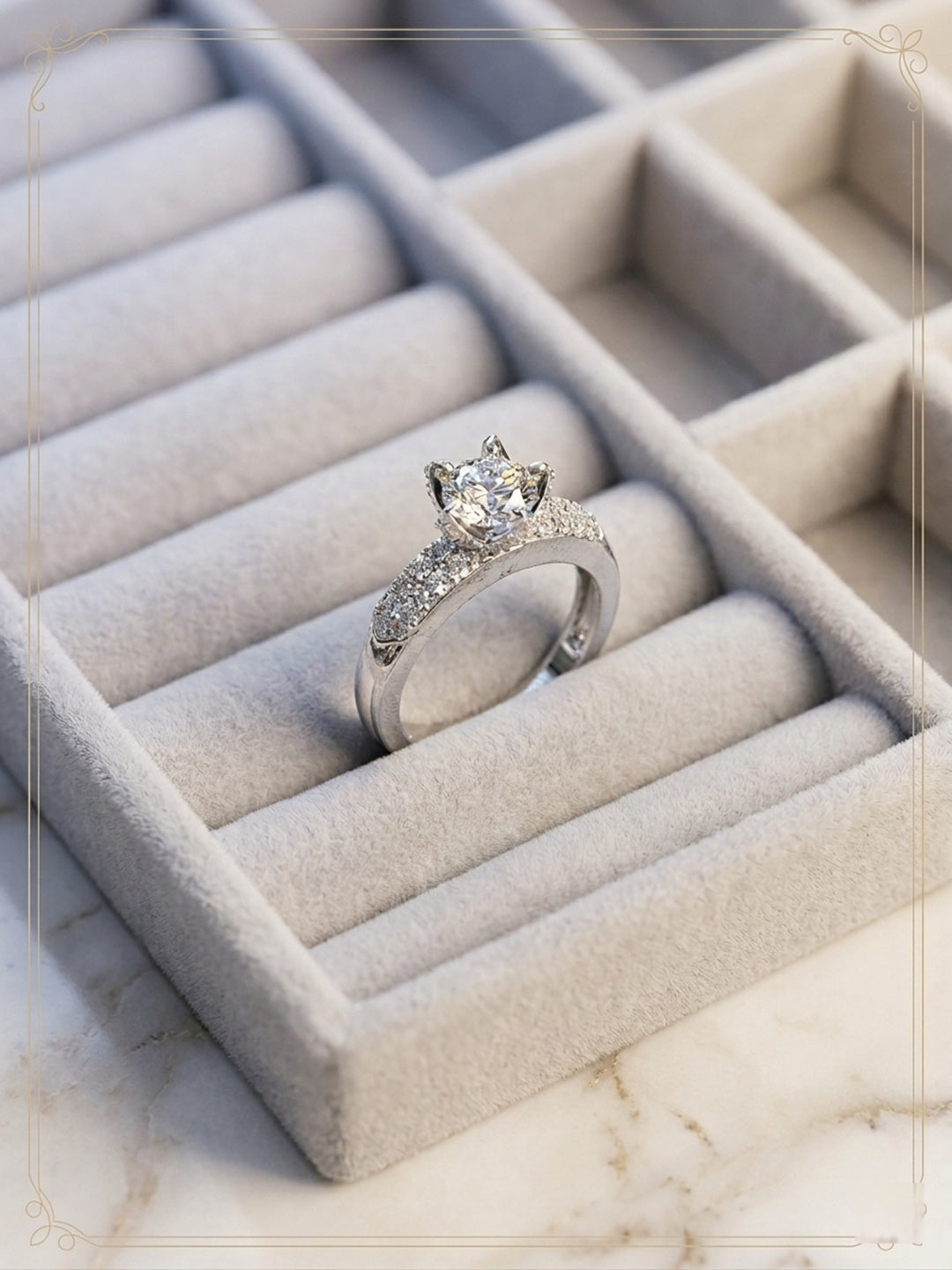 Shafaf Round Brilliant Cut american diamond Engagement Ring, Pave Set Band with CZ Stone, Bridal Jewellery
