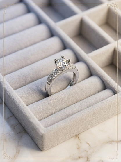 Shafaf Round Brilliant Cut american diamond Engagement Ring, Pave Set Band with CZ Stone, Bridal Jewellery
