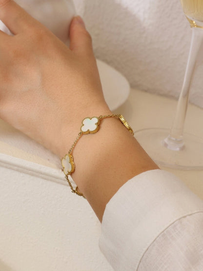Shafaf Women's Reversible Clover Bracelet White Motifs, Adjustable Length