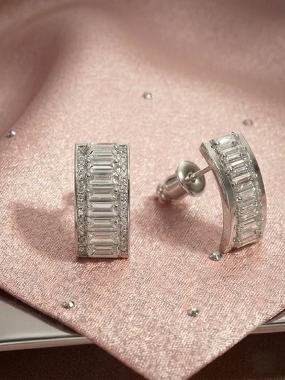 Shafaf Anti-Tarnish AD Half-Hoop Earrings For Women & Girls Silver