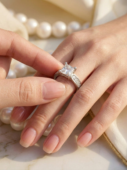 Shafaf Silver Toned AD Stone Ring For Women & Girls