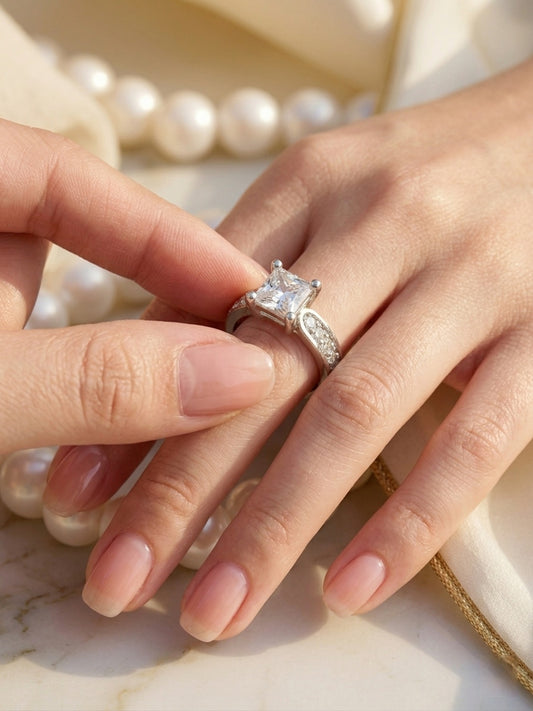 Shafaf Silver Toned AD Stone Ring For Women & Girls