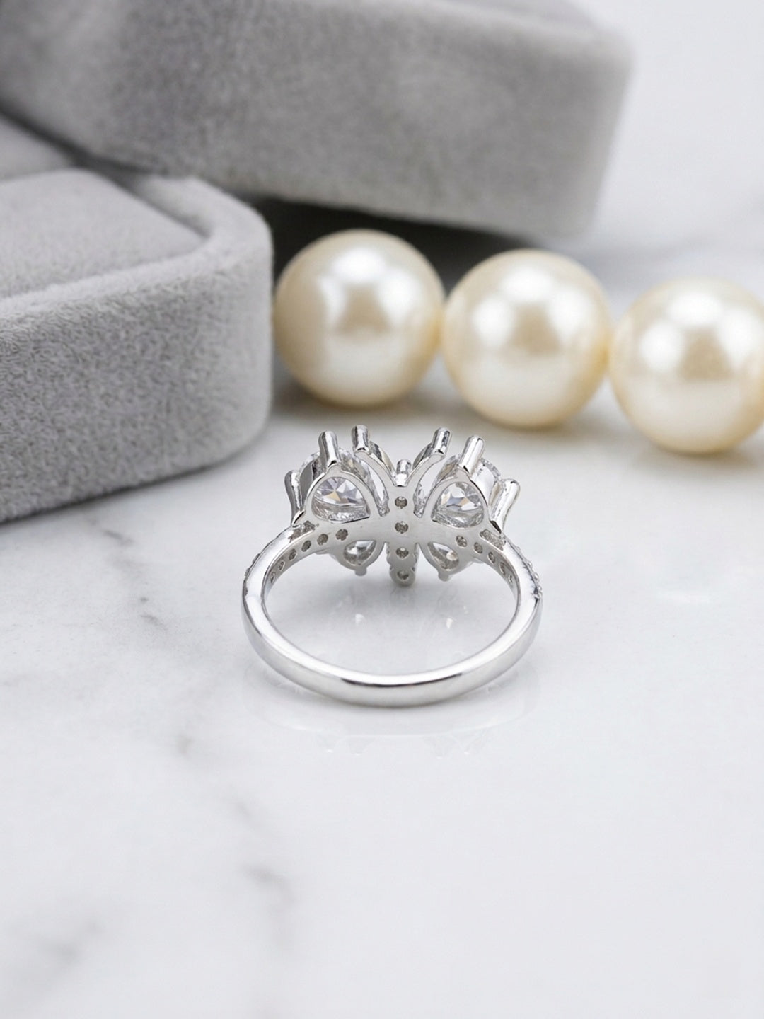 Shafaf Butterfly Ring for Women and Girls | Sparkling Pear-Cut American Diamond Inlaid Butterfly Wing Statement Ring