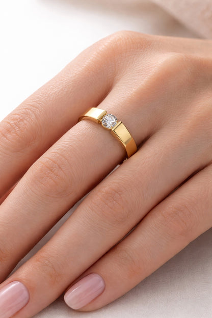 Shafaf Adjustable Gold Plated Anti-Tarnish Zircon Tension-Set Ring for Women | One Size Fits All Minimalist Band | Skin Friendly Jewelry | Best Gifting for All Occassion