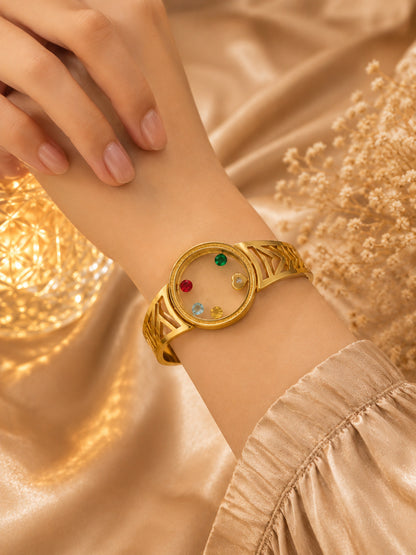 Shafaf Gold-Plated Floating Multi-Color AD Stones Geometric Anti-Tarnish Adjustable Bracelet