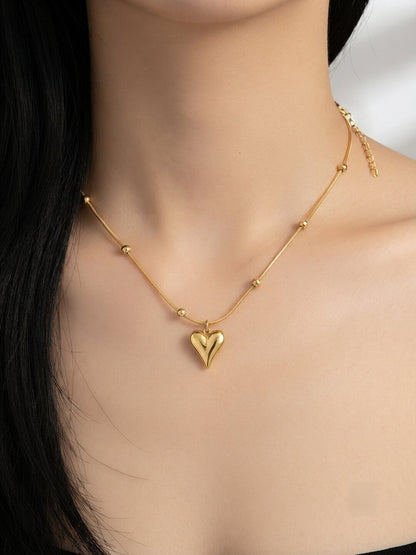 Shafaf Gold Puffed Heart Pendant with Beaded Chain for Women