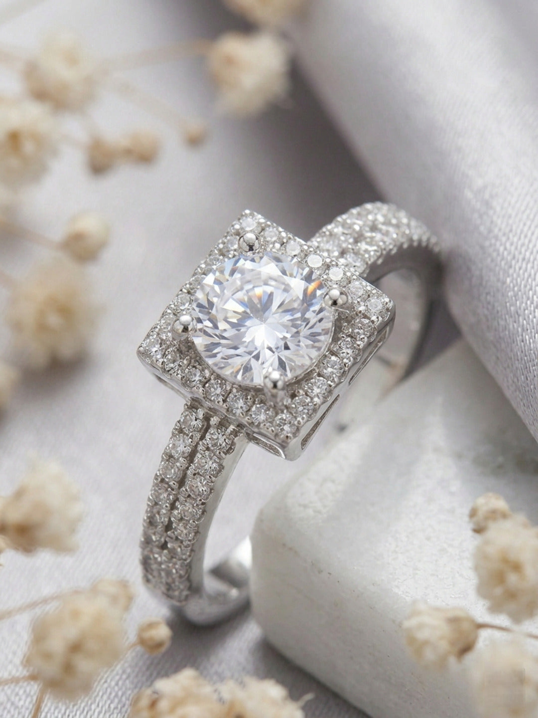 Shafaf Luxury AD Studded Adjustable Bypass Ring for Women & Girls | Handcrafted Cubic Zirconia Dual Stone Square Solitaire Statement Ring | Elegant Jewelry Gift for Anniversary, valentine & Wedding