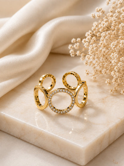 Shafaf Gold-Plated Interlinked Circle AD Adjustable Ring