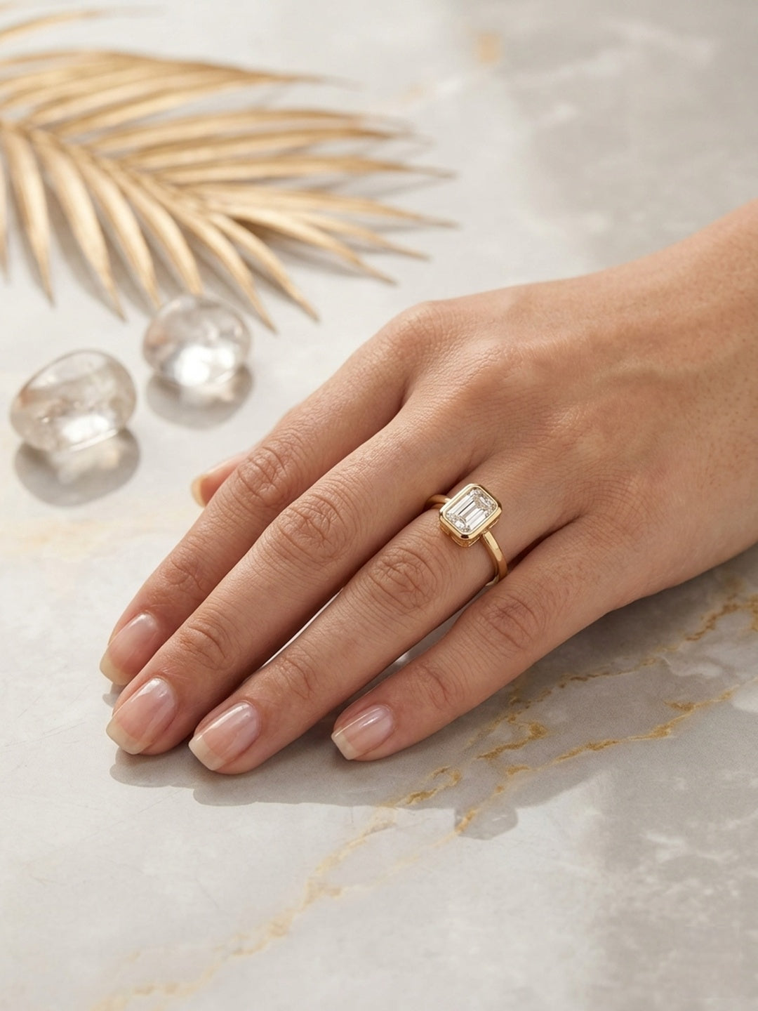 Shafaf Rectangle Shaped Stone Ring - Gold For Women & Girls