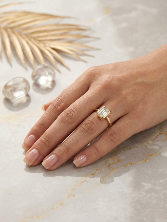 Shafaf Rectangle Shaped Stone Ring - Gold For Women & Girls
