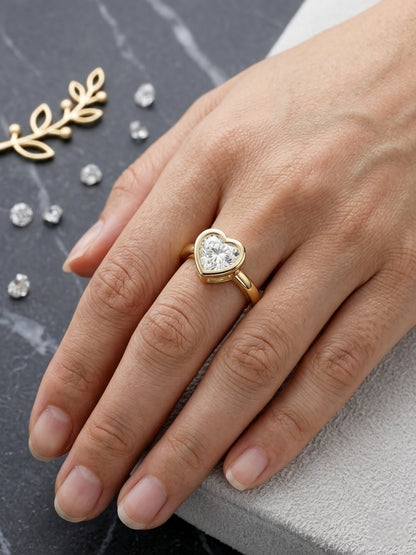Shafaf Heart Shaped Stone Ring - Gold For Women & Girls
