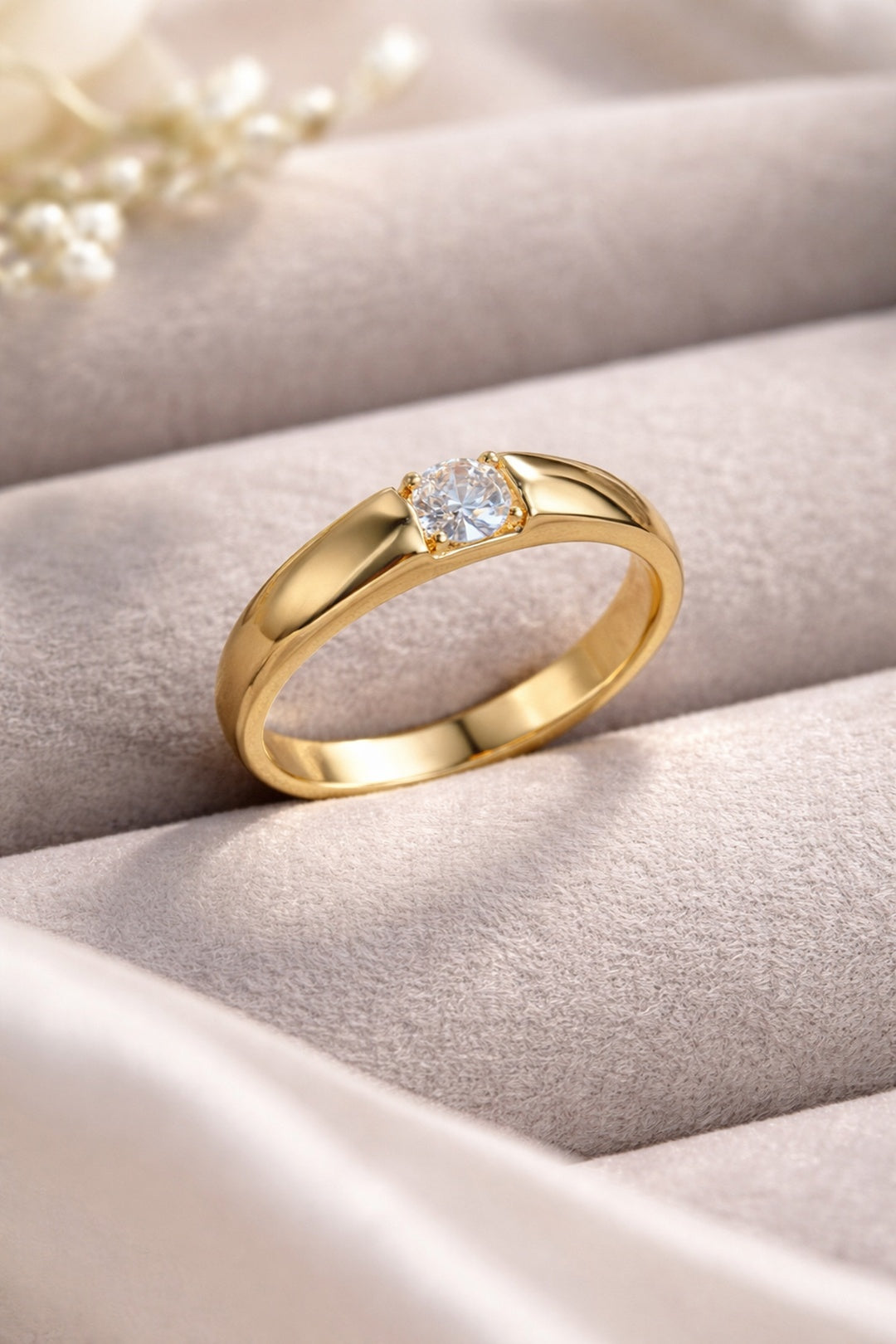 Shafaf Adjustable Gold Plated Anti-Tarnish Solitaire Ring for Women | One Size Fits All Zircon Ring | Skin Friendly Jewelry | Perfect Gifting Item for Girls And Women