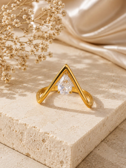Shafaf Gold-Plated V-Shaped Solitaire Adjustable Ring