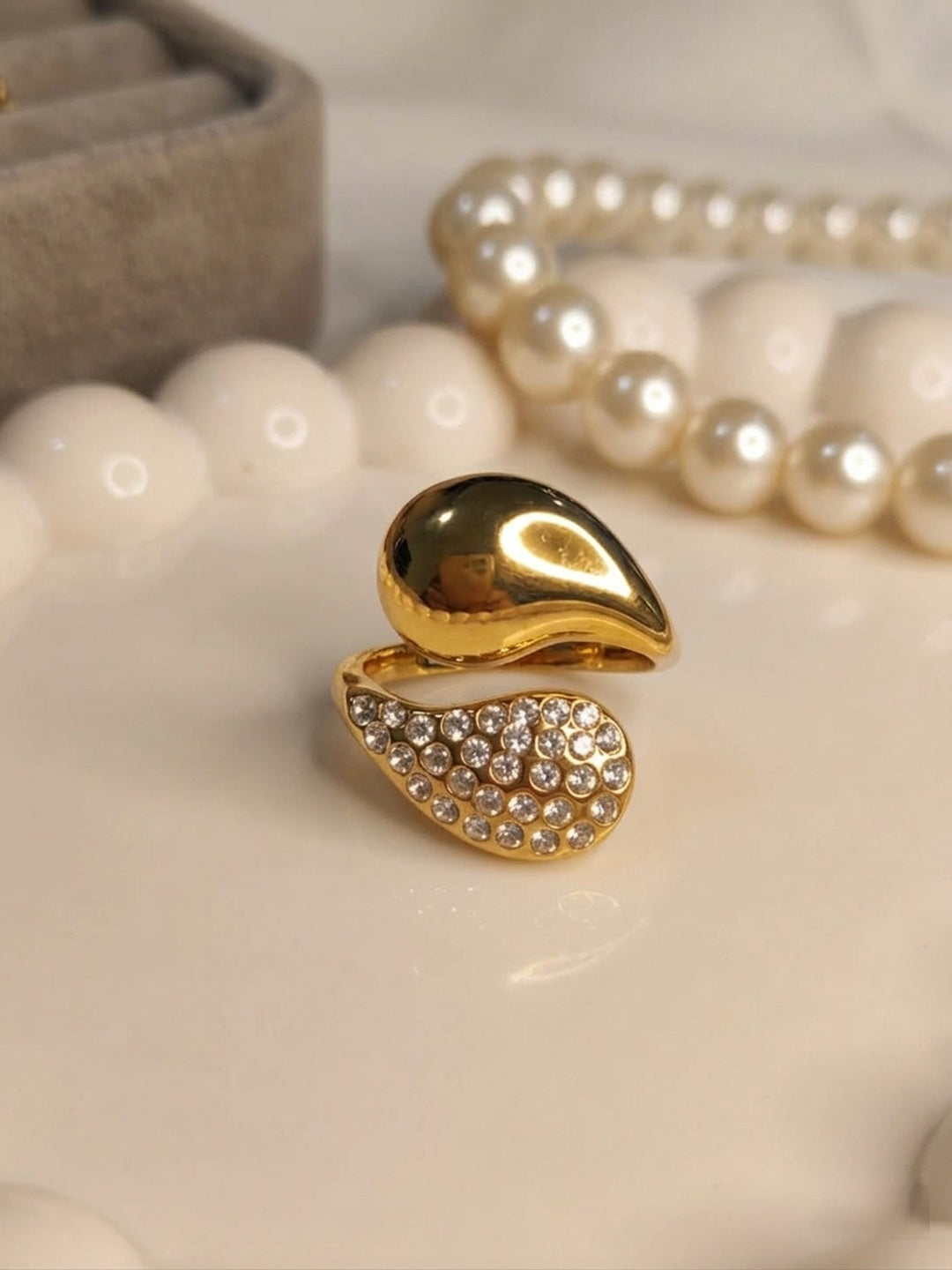 Shafaf Anti Tarnish Engagement Ring, Pave Set Band Bridal Jewellery, golden Color
