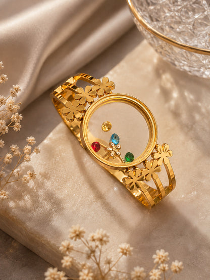 Shafaf Gold-Plated Floating Multi-Color AD Stones Floral Anti-Tarnish Adjustable Bracelet