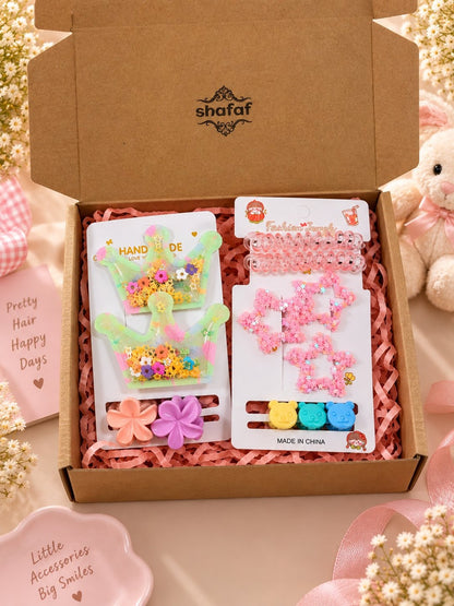 Adorable character theme hair accessories, jewelry and cotton hankie gift combo set for girls
