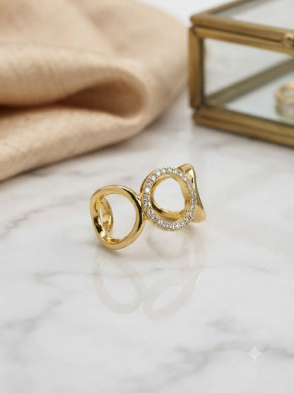 Shafaf Gold-Plated Interlinked Circle AD Adjustable Ring