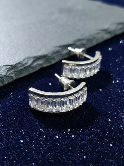 Shafaf Anti-Tarnish AD Half-Hoop Earrings For Women & Girls Silver